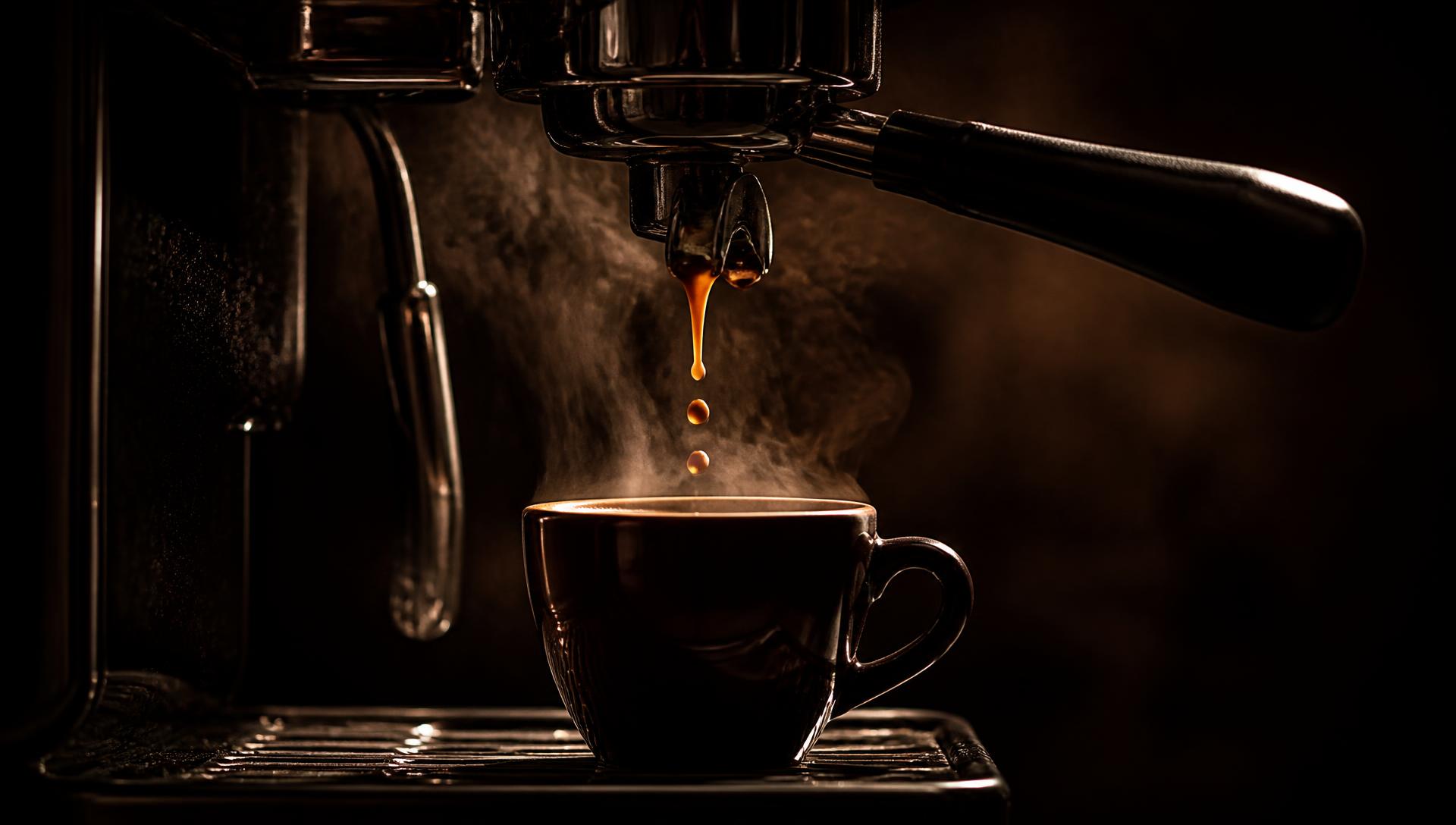 Extracción de espresso con vapor en una cafetería